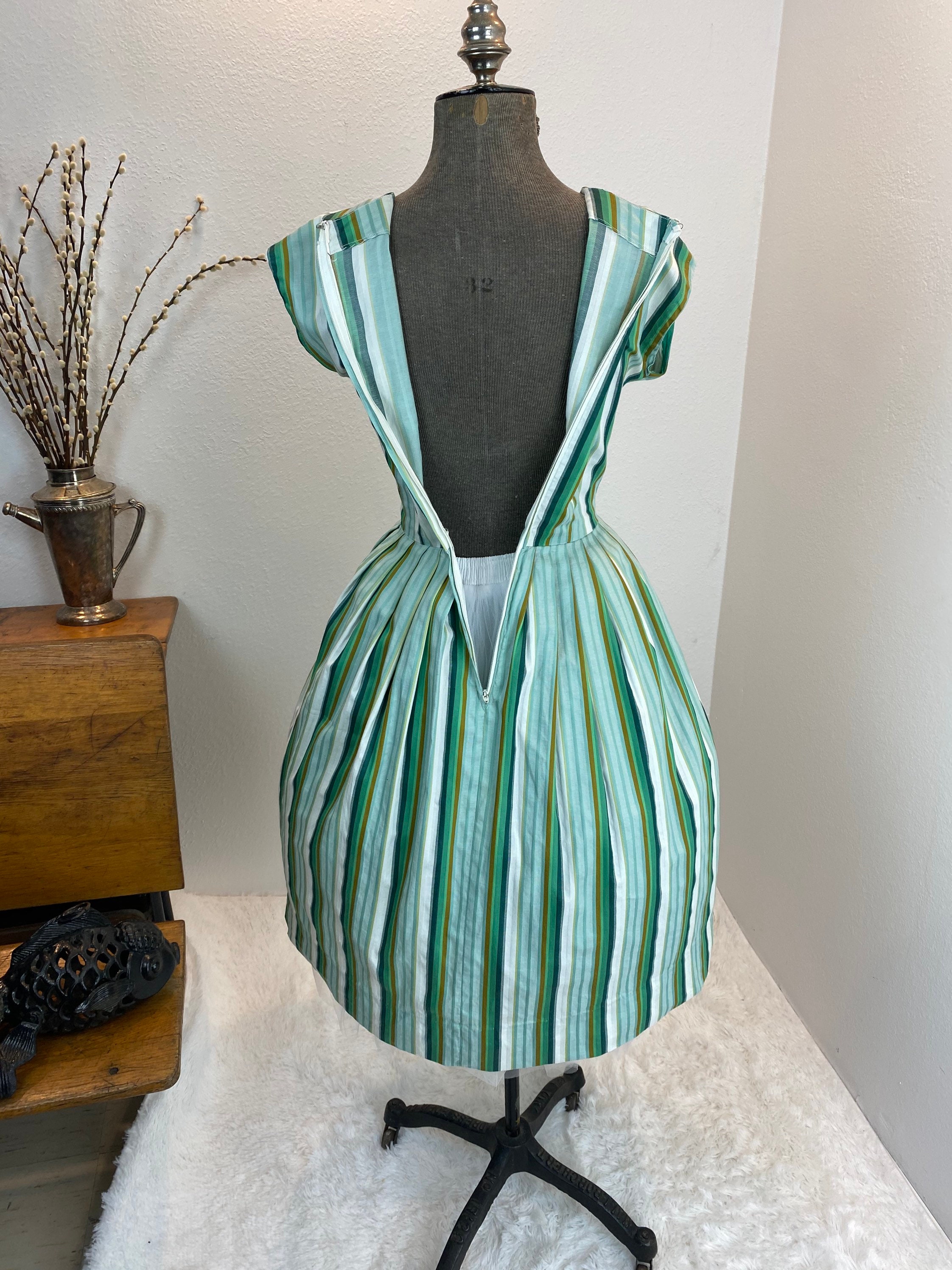 Vintage 1960's Blue and Green Stripe Dress