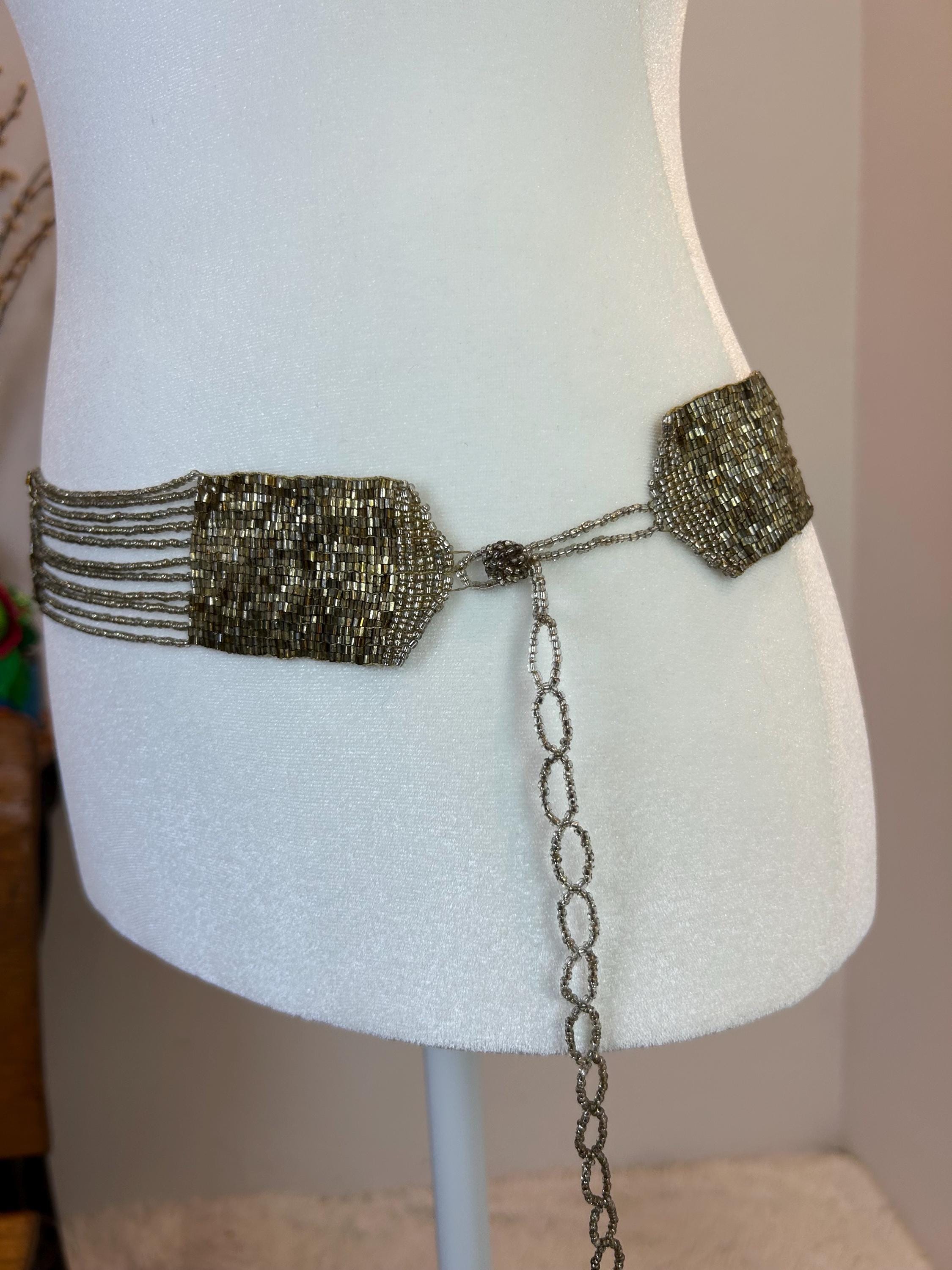 ? Vintage Beaded Art Deco Belt ? Vintage 1920s Womens Hand Beaded Floral Belt, Antique Art  main image 3