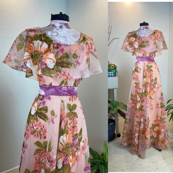 Vintage 1960s dress / 1970s maxi dress/ 70s Flora… - image 1