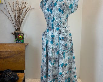 Vintage 1940s Floral Baumwollkleid, - 30 "Taille