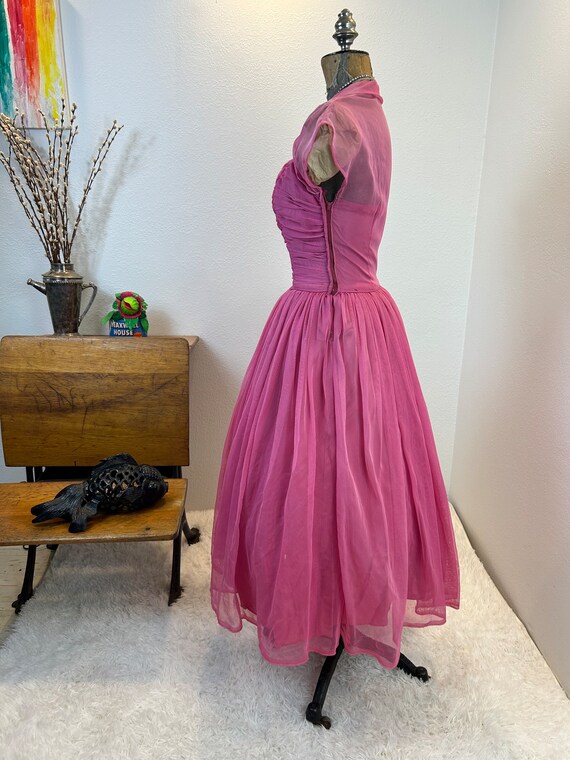 1950s Emma Domb Fushia Party Dress, Ruched Bodice… - image 5