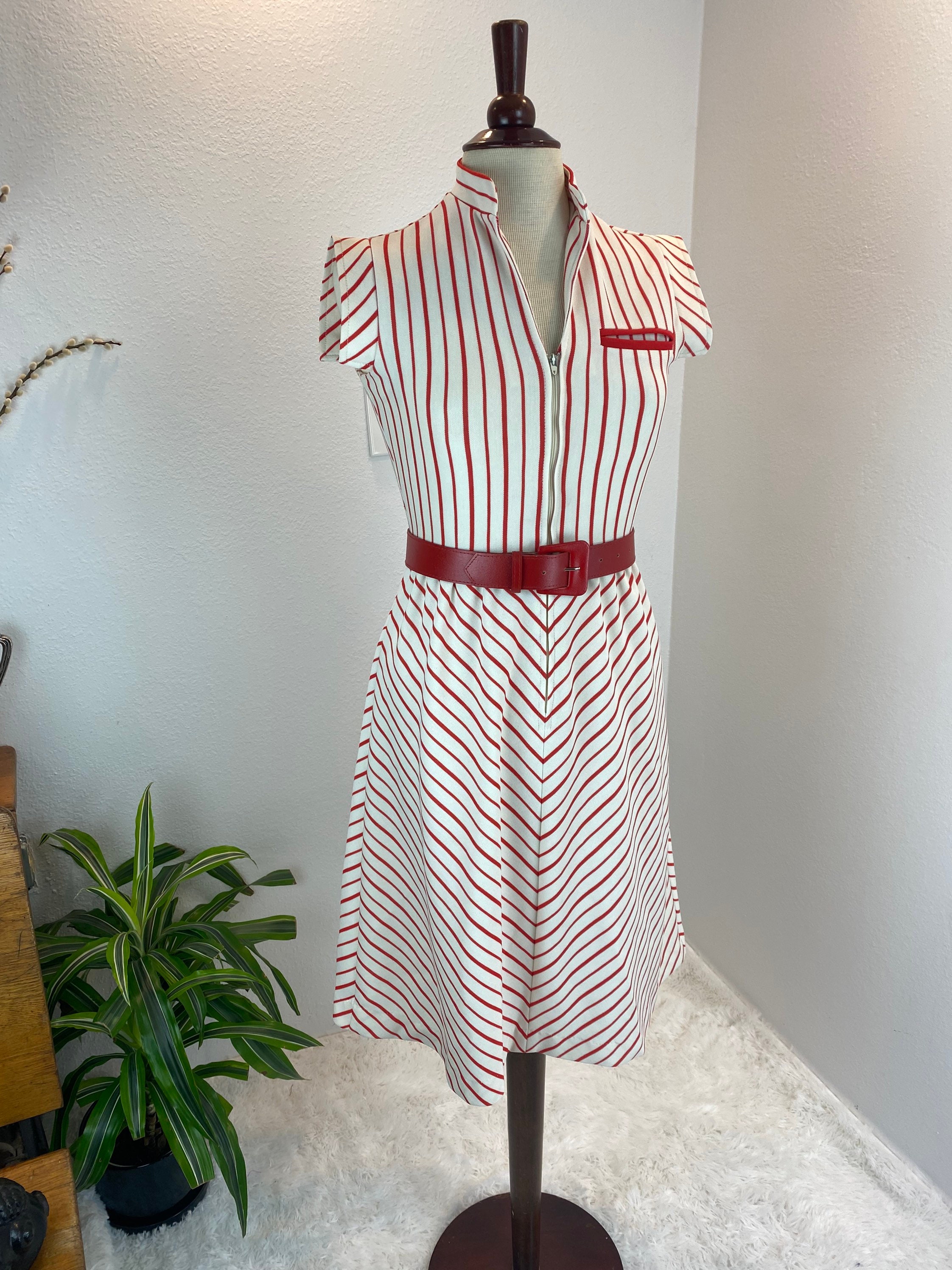 Vintage 1970s Candy Stripe Chevron Dress and Belt Jonathan | Etsy