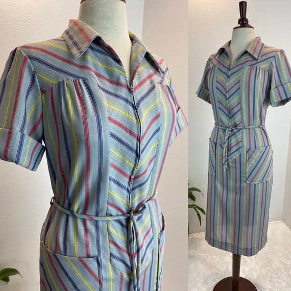 1960s Zip Front Dress / 60s dress / vintage day d… - image 1