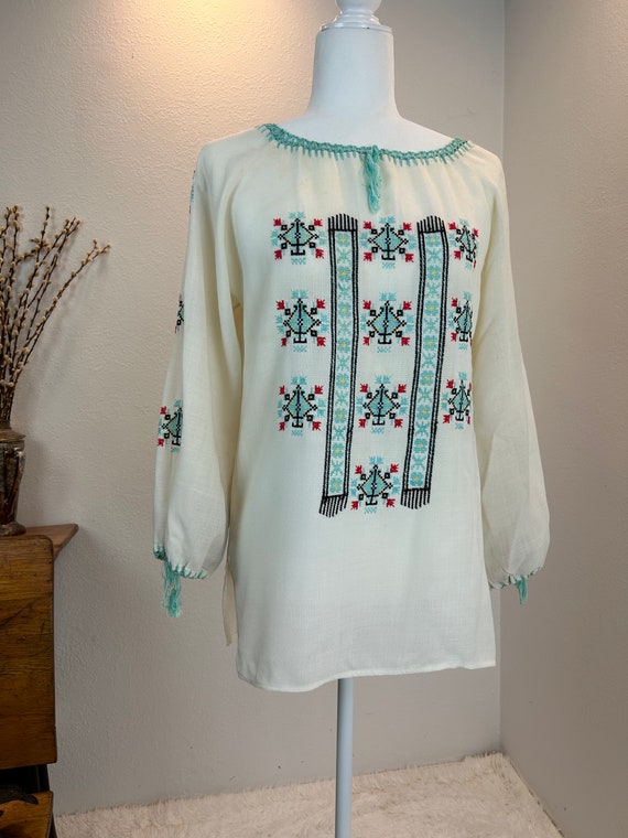 Vintage Embroidered Hungarian Linen Blouse - image 1