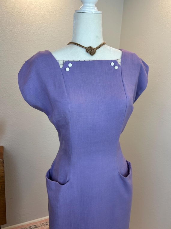 Late 1940s early 1950’s Colorblock Linen Dress an… - image 11