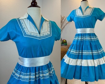 1950s Turquoise Patio Dress, Vintage Western Square Dance Wear