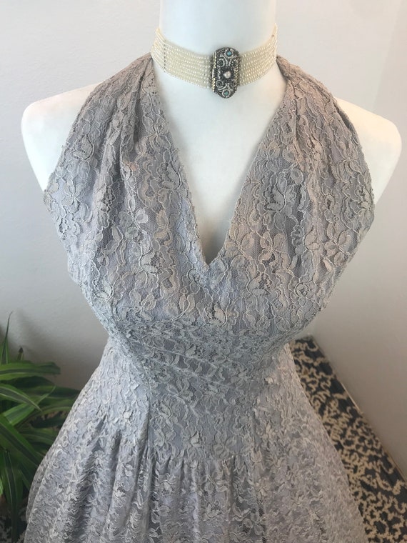 1950s Dress / 50s dress / 1950s Lace Halter Dress - image 3