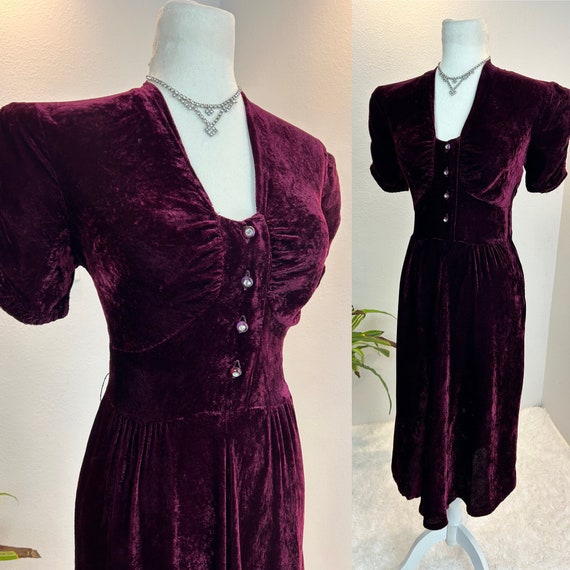 1940s dress / 40s dress / 1940s velvet dress - image 1