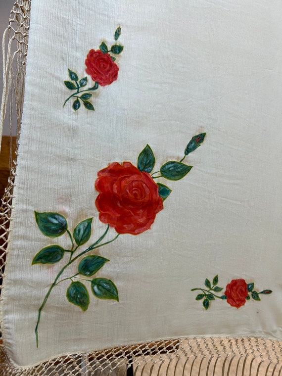 Antique Silk Shawl / Hand painted Roses / 1920’s … - image 7