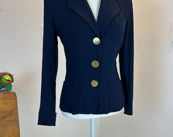 1940s Navy Linen Blazer, Fitted Waist - Vintage Daryl Design