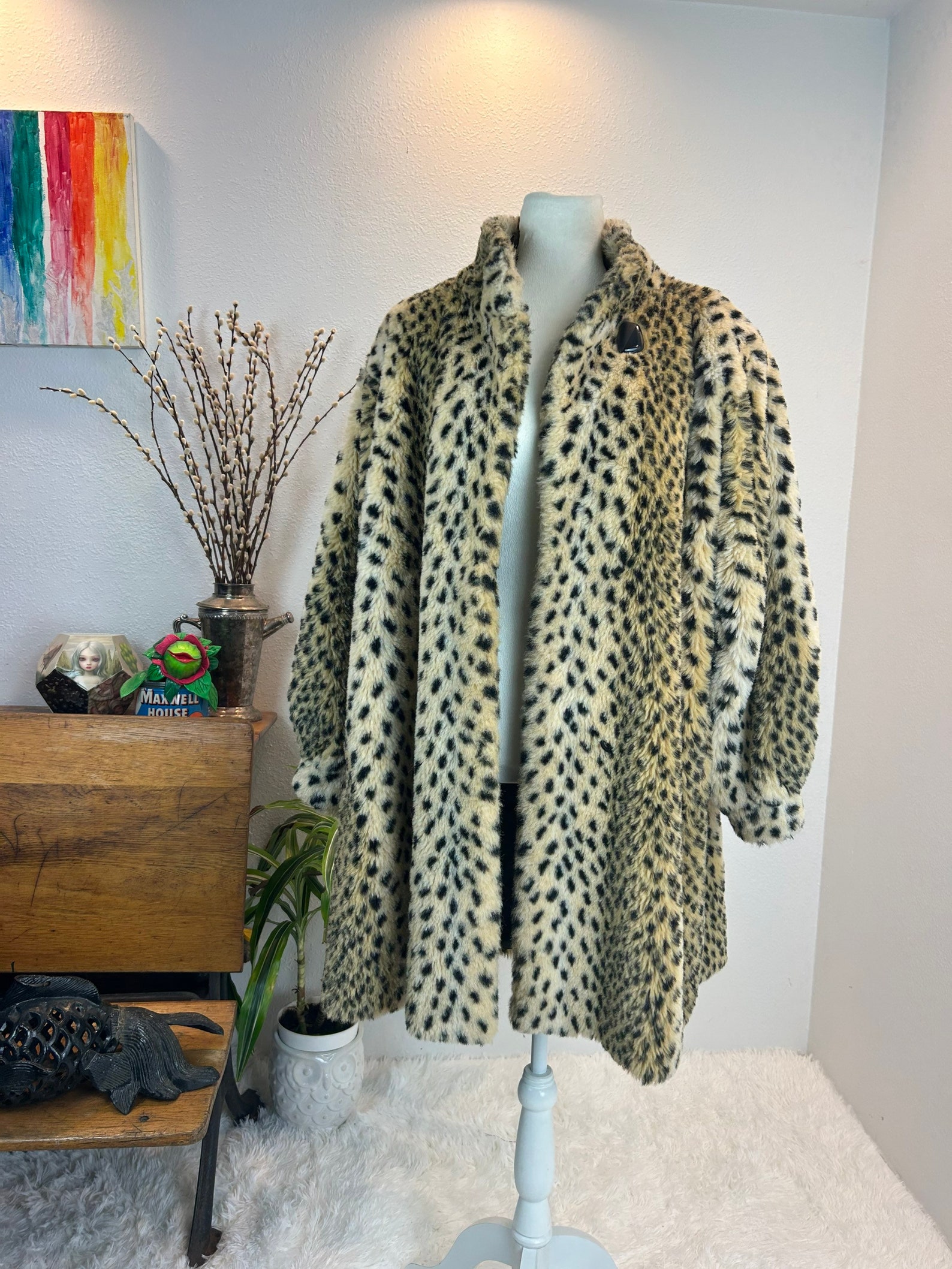 1980's USA DESIGNER leopard fur coat
