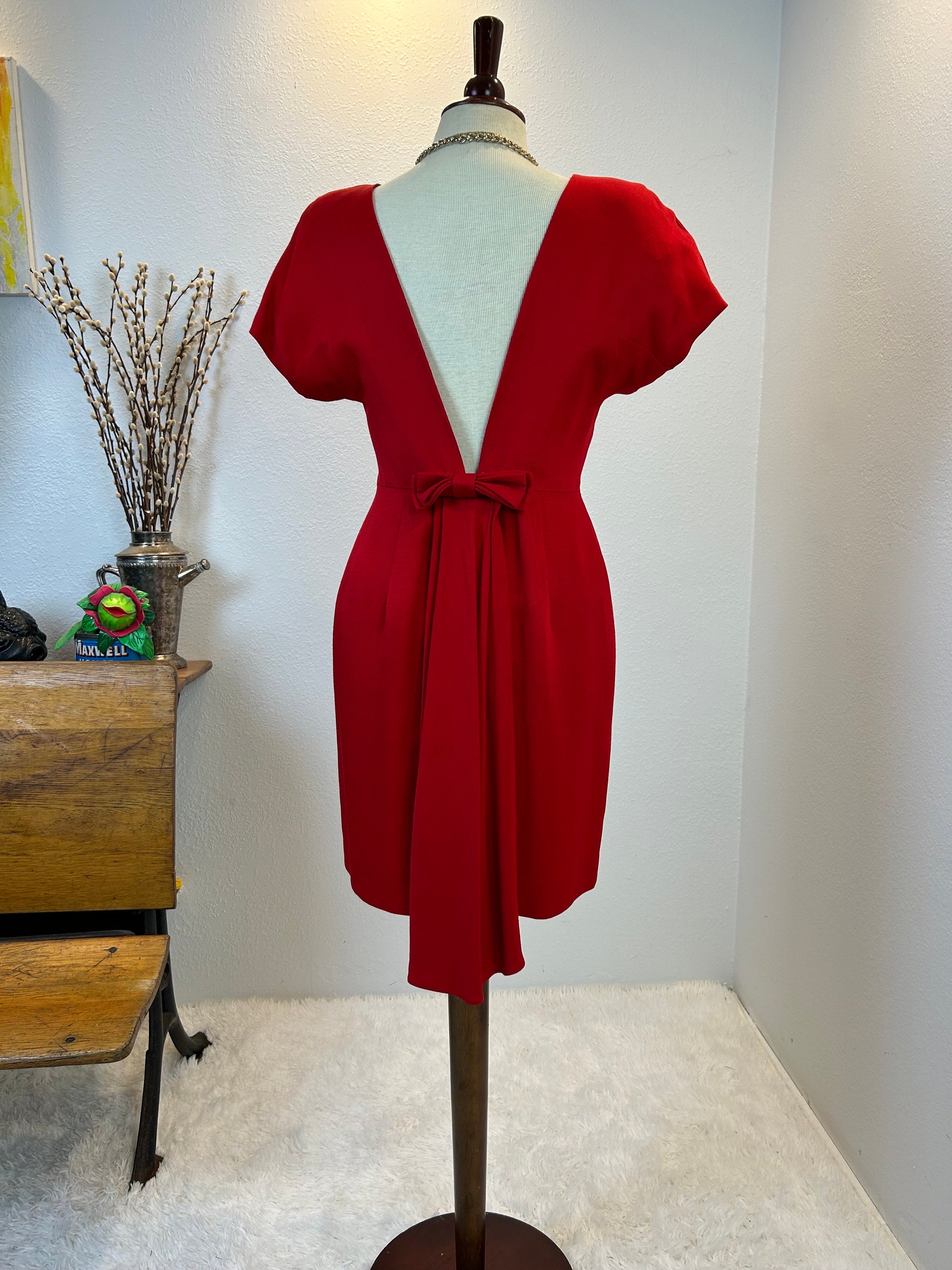 Vintage 1980s Red Dress: Backless Gown, Size 6 Petite