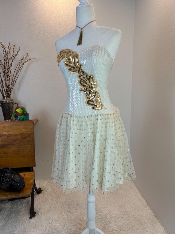 Vintage Alfred Angelo Sequin Dress: 1980s Gold Gl… - image 10