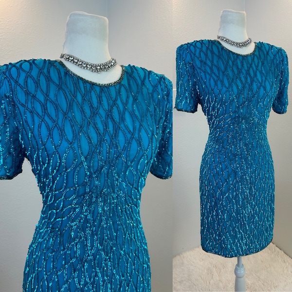 1980s dress / 1980s Silk Sequin dress / 1980s prom / 1980s party dress / 1980s sequin dress / 80s dress / 80s sequin dress / new with tags