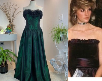 Vintage 1980’s Laura Ashley Emerald Green Strapless Rose Dress