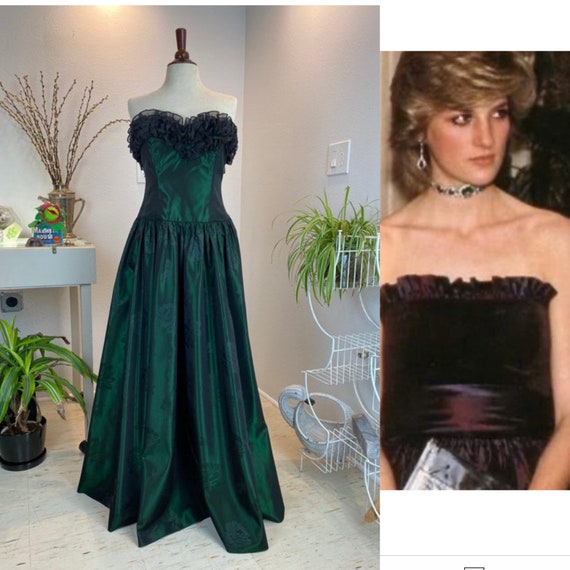 Vintage 1980’s Laura Ashley Emerald Green Straple… - image 1