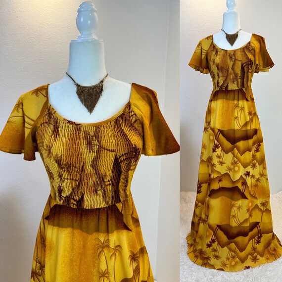 Vintage 60s Hawaiian Dress Red Hot Puff Sleeve Hawaii… - Gem