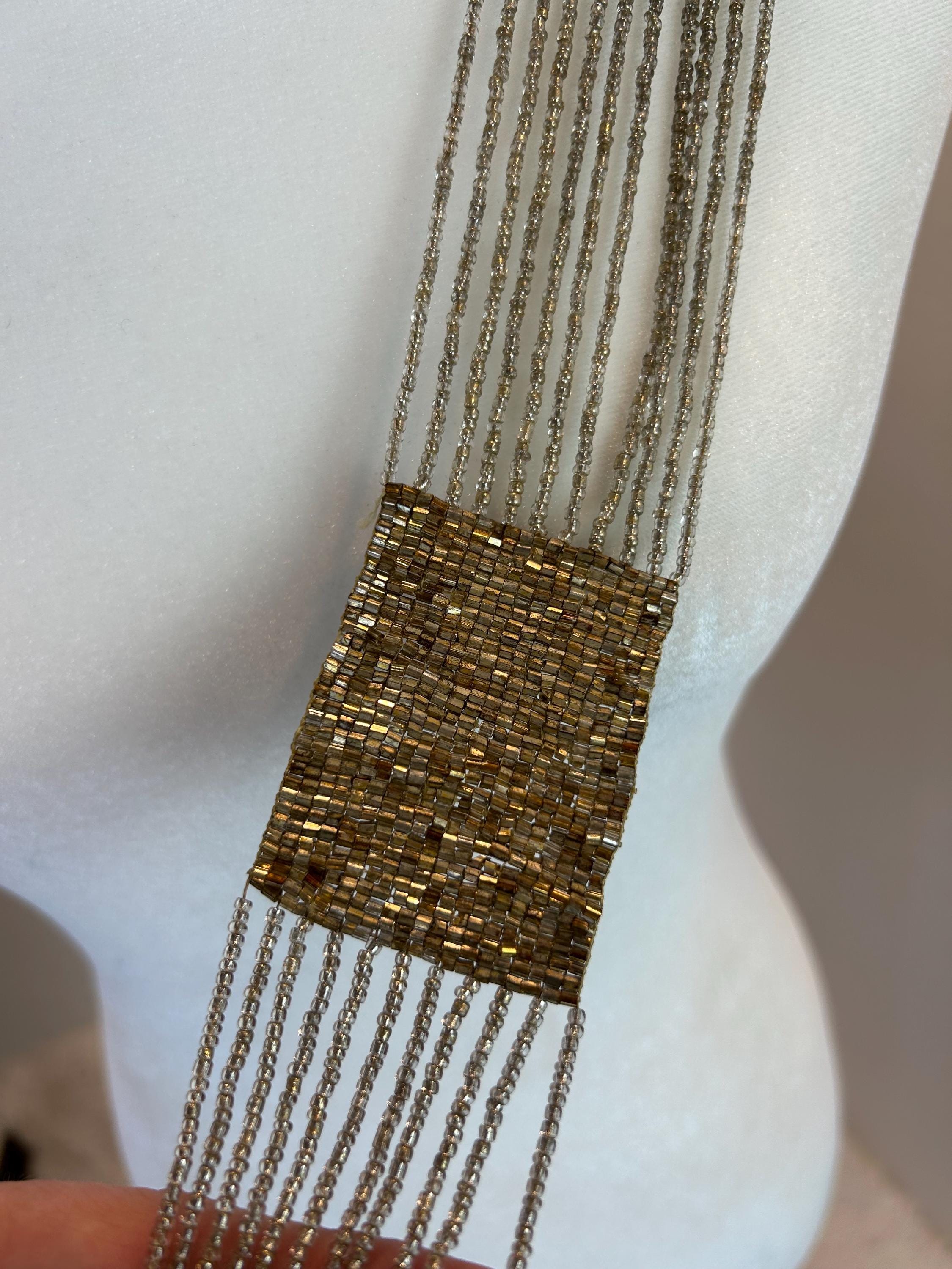 ART DECO ERA BAKELITE BELT with STEEL BEADED TASSELS Gold Art Deco Crystal Beaded Belt – ALEXANDRA-KING main image 4