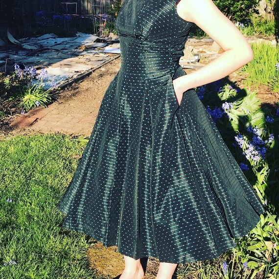 Vintage 1950s Black and Teal Beauty- Petite
