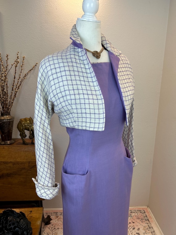 Late 1940s early 1950’s Colorblock Linen Dress an… - image 13