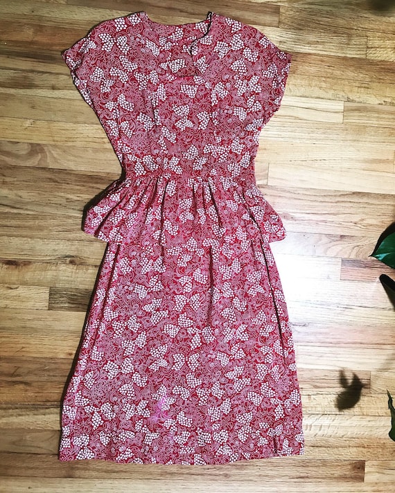 1940s Red Bow Peplum Magic Rayon Dress