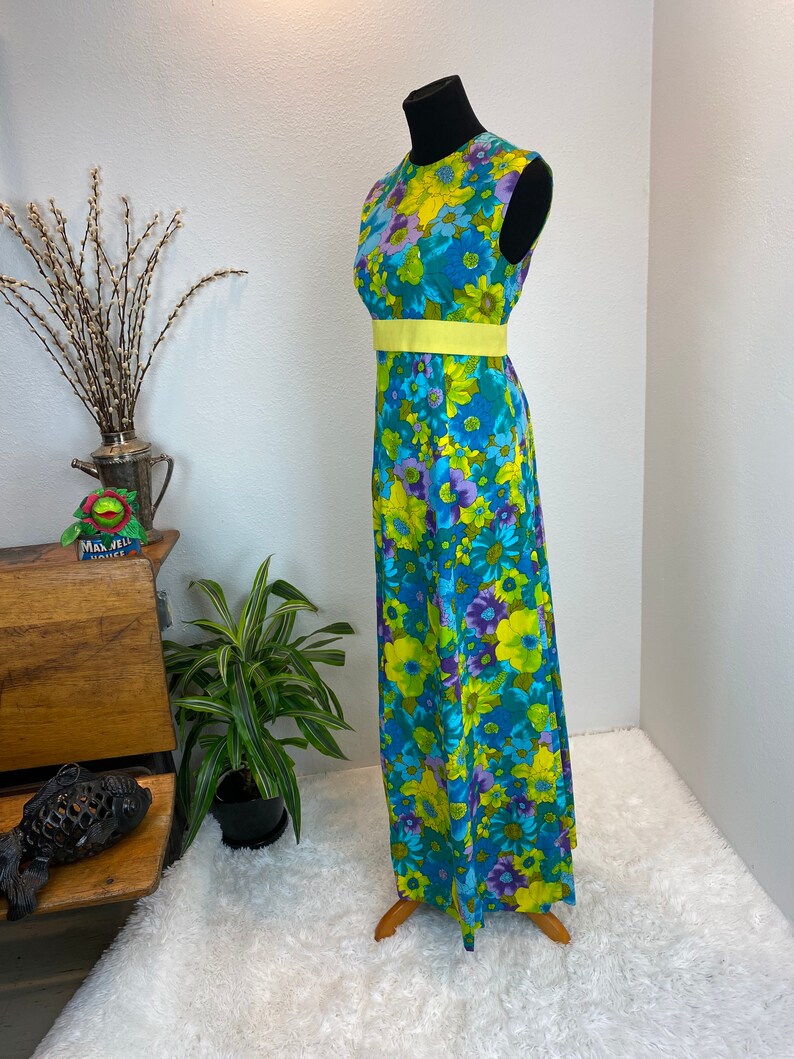 Vintage 1960s dress/ Psychedelic 60s Maxi Dress / floral maxi image 3