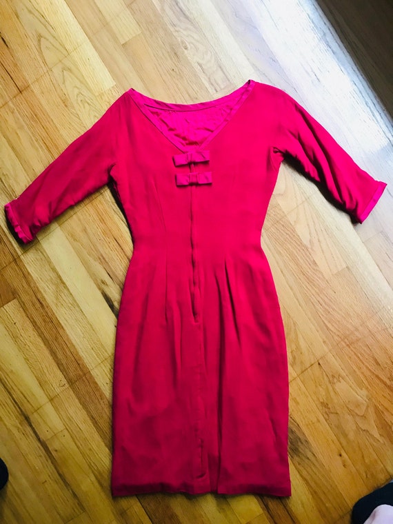 Vintage 1950s Dress Raspberry Wiggle Petite