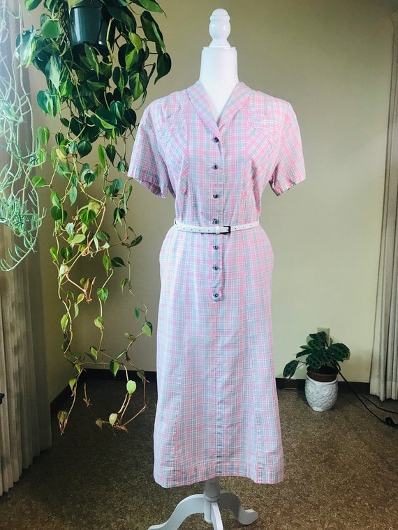 pink and white plaid dress