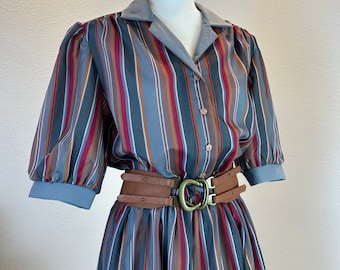 Vestido Avon de gasa a rayas de los años 80 - Estilo secretaria vintage transparente