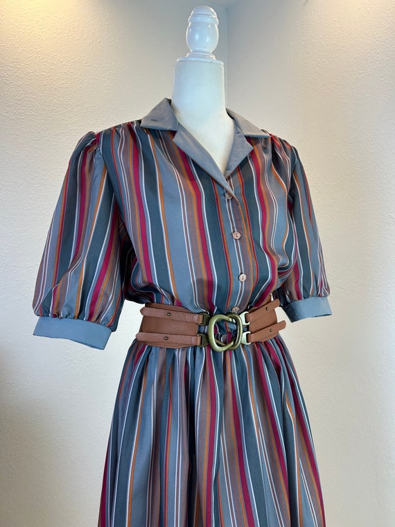 1980s Striped Chiffon Avon Dress - Vintage Sheer Secretary Style