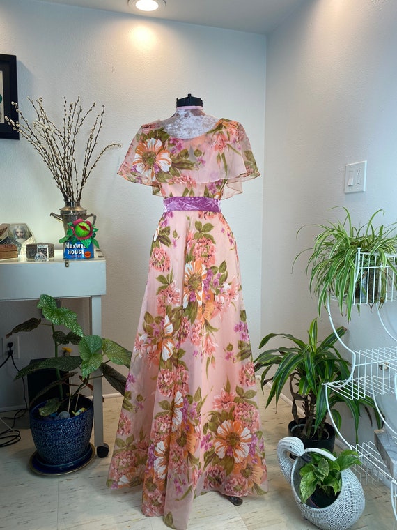 Vintage 1960s dress / 1970s maxi dress/ 70s Flora… - image 5