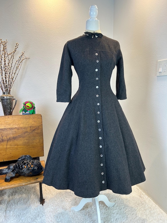 1950s Wool Fit & Flare Dress - New Look Vintage Fashion - Etsy Israel