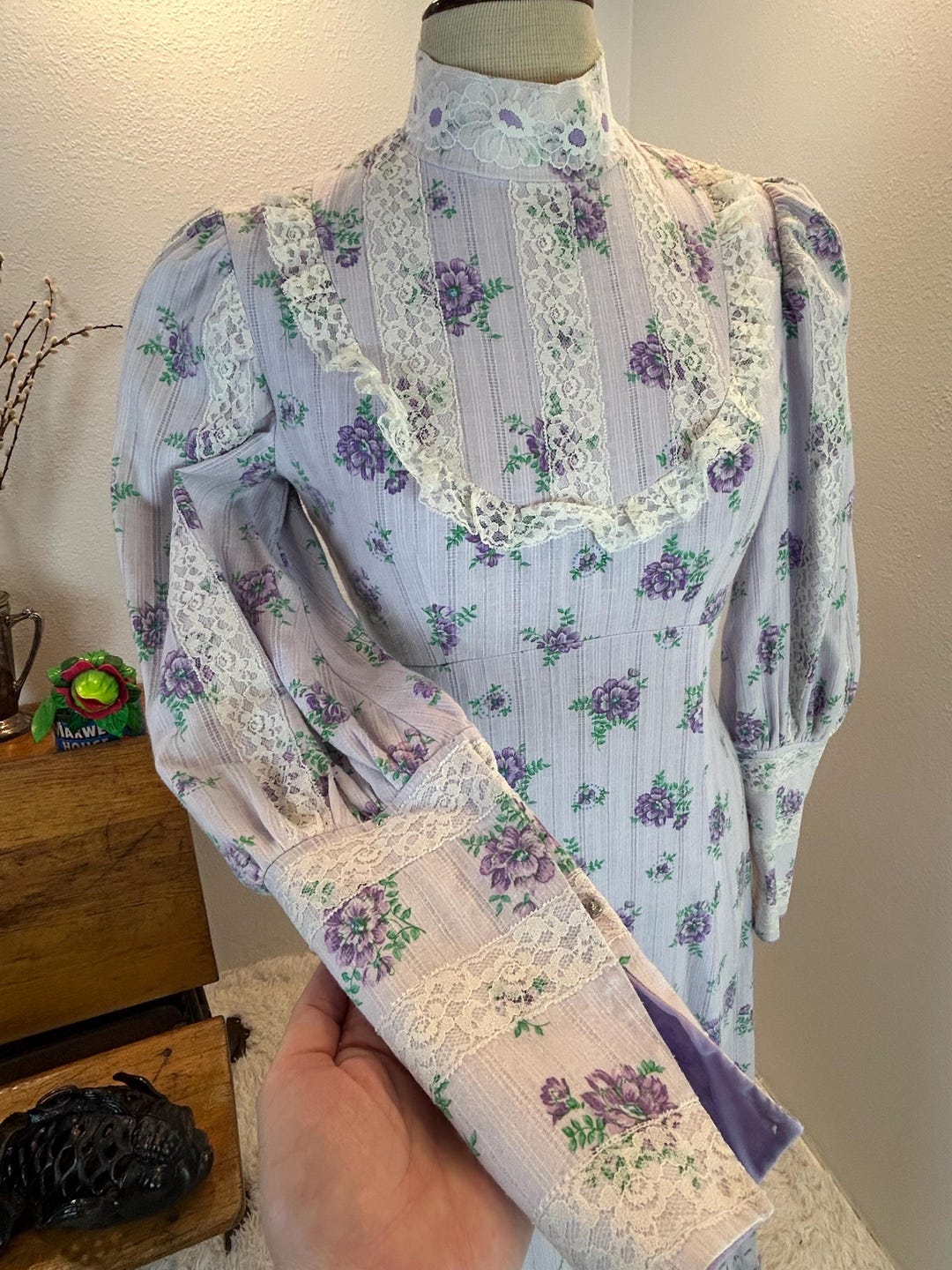 1970s Lavender Floral Prairie Dress, Lace Trim, Gunne Sax Style - Etsy
