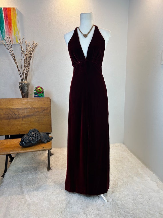 1970s Velvet Wine Dress / 70s velvet maxi/ 1970s … - image 10