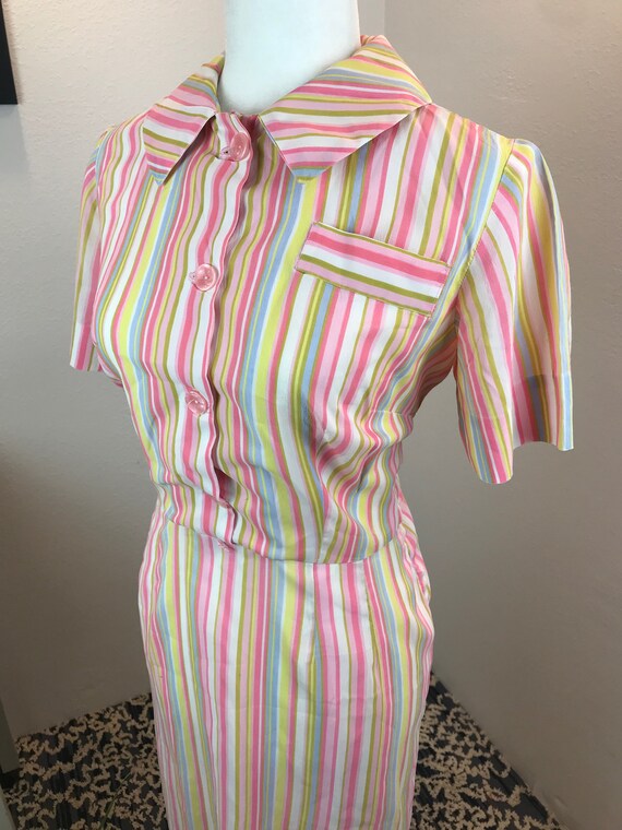 Vintage 1950s Pastel Rainbow Volup Dress