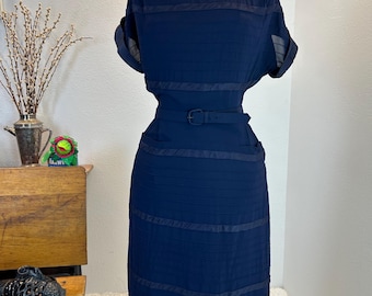 Vintage 1940er Jahre Viskose Kleid in Marineblau