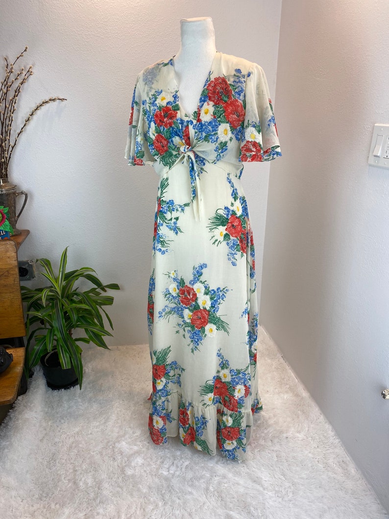 1970s dress / 1970s Floral Maxi and Wrap / 1970s maxi image 4