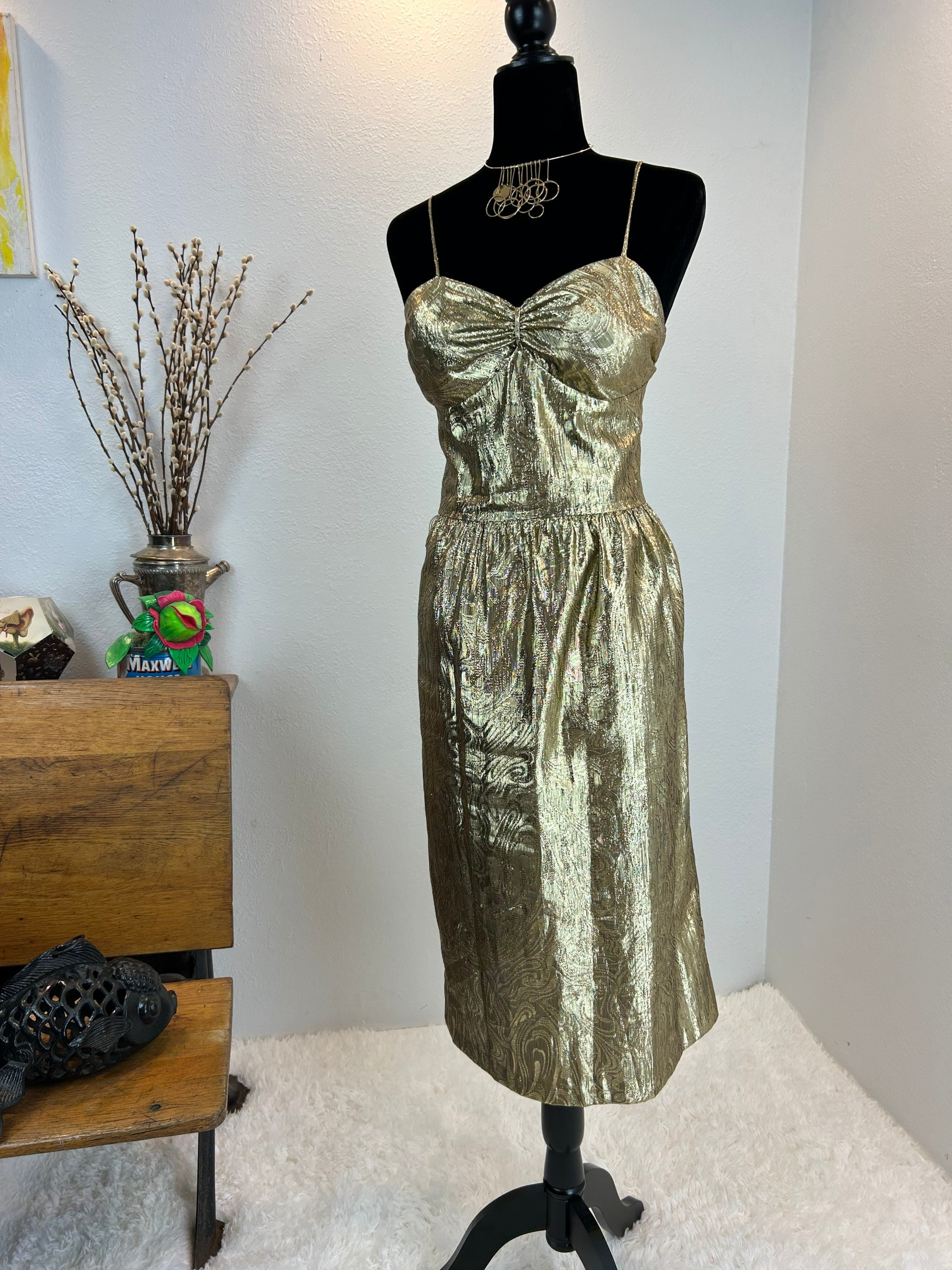 strapless open back dress Iconic Fall 1991 Yves Saint Laurent Runway Slinky Gold Lame Dress w Go –  Shrimpton Couture main image 1