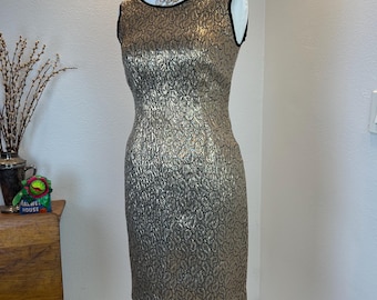 50s 60s Vintage Gold Lame Lined Scoopneck Dress
