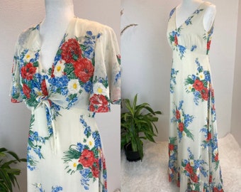 1970s dress / 1970’s Floral Maxi and Wrap / 1970s maxi