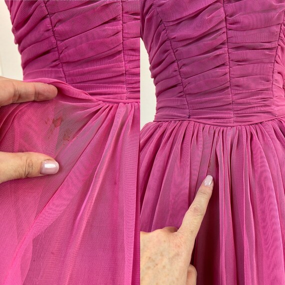 1950s Emma Domb Fushia Party Dress, Ruched Bodice… - image 9