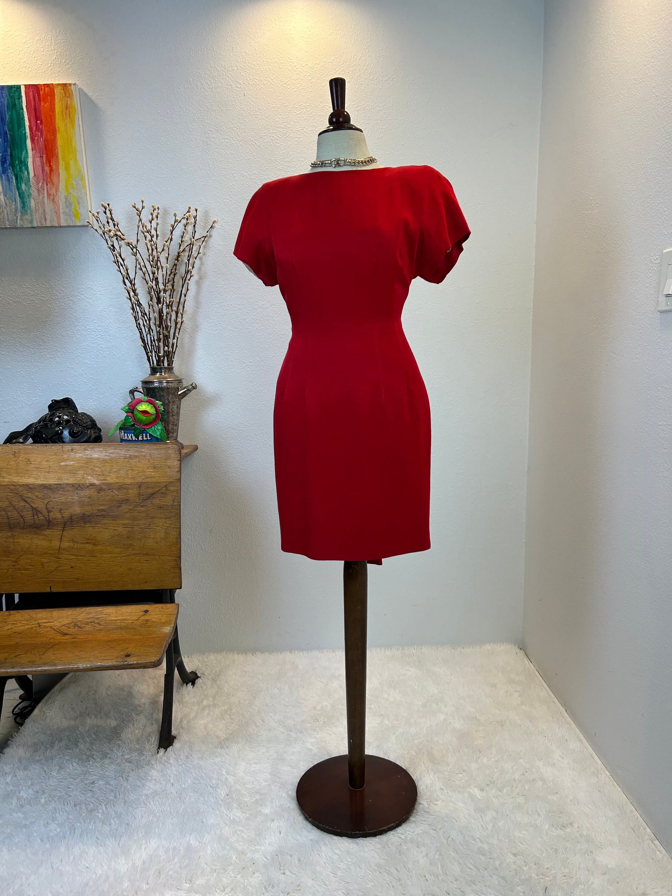 Vintage 1980s Red Dress: Backless Gown, Size 6 Petite