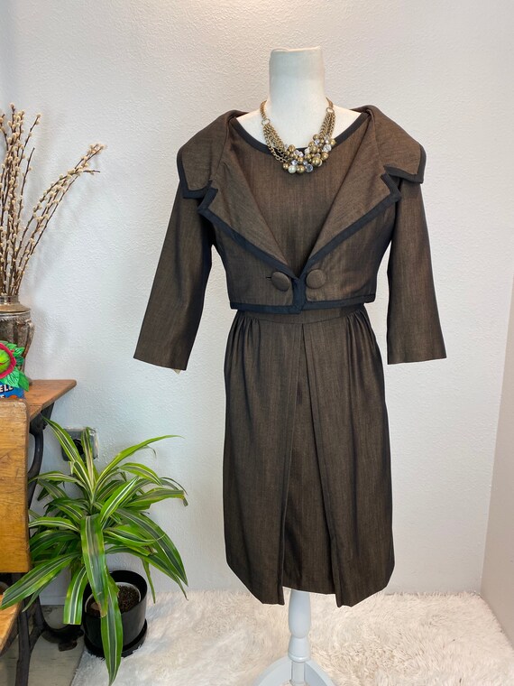 1950s Bronze Autumn Dress and Bolero Set - image 8