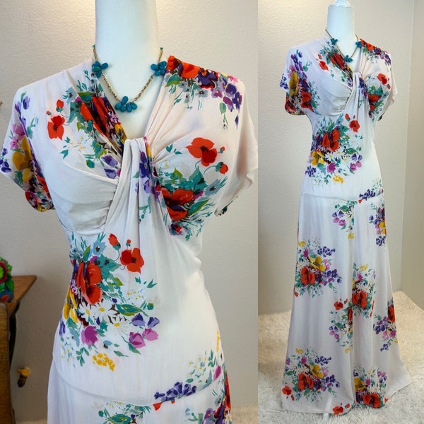 1930s dress / 30s dress /  1940’s Crepe Rayon Dress / 1940s dress / vintage summer dress size large