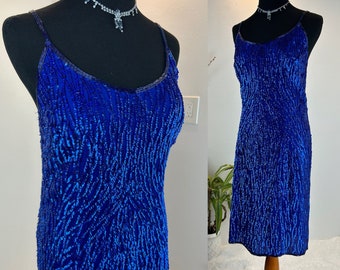 1980s dress / 1980s Silk Beaded dress / 1980s prom / 1980s party dress