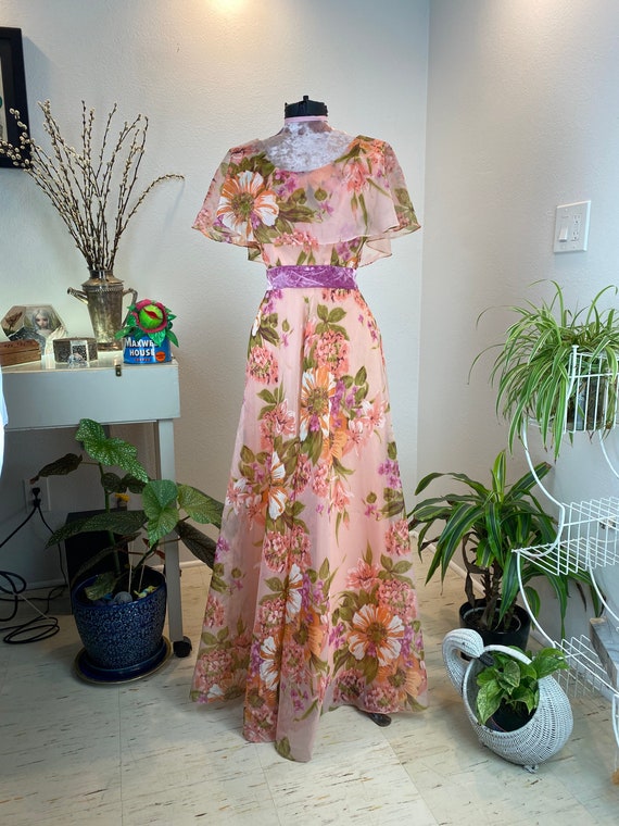 Vintage 1960s dress / 1970s maxi dress/ 70s Flora… - image 8