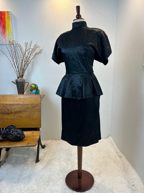 VintageVixenPortland 1980s Dress 80s Party Dress 1980s Prom Dress 1980s Burned Velvet Glitter Dress Peplum Dress Backless Dress 1980s Fashion