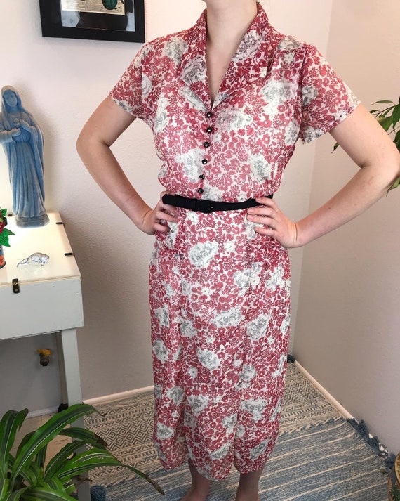 Vintage 1940’s Novelty Red and White Rayon Dress