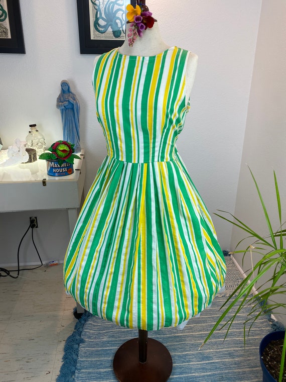 Vintage 1960’s Lemon and Lime Striped Dress Volup