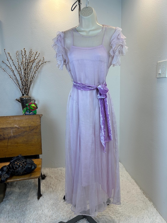 1930s Pink Organza Dress with Velvet Sash, Handmade Graduation Gown 1930s Pink Organza Dress with Velvet Sash, Handmade Graduation Gown